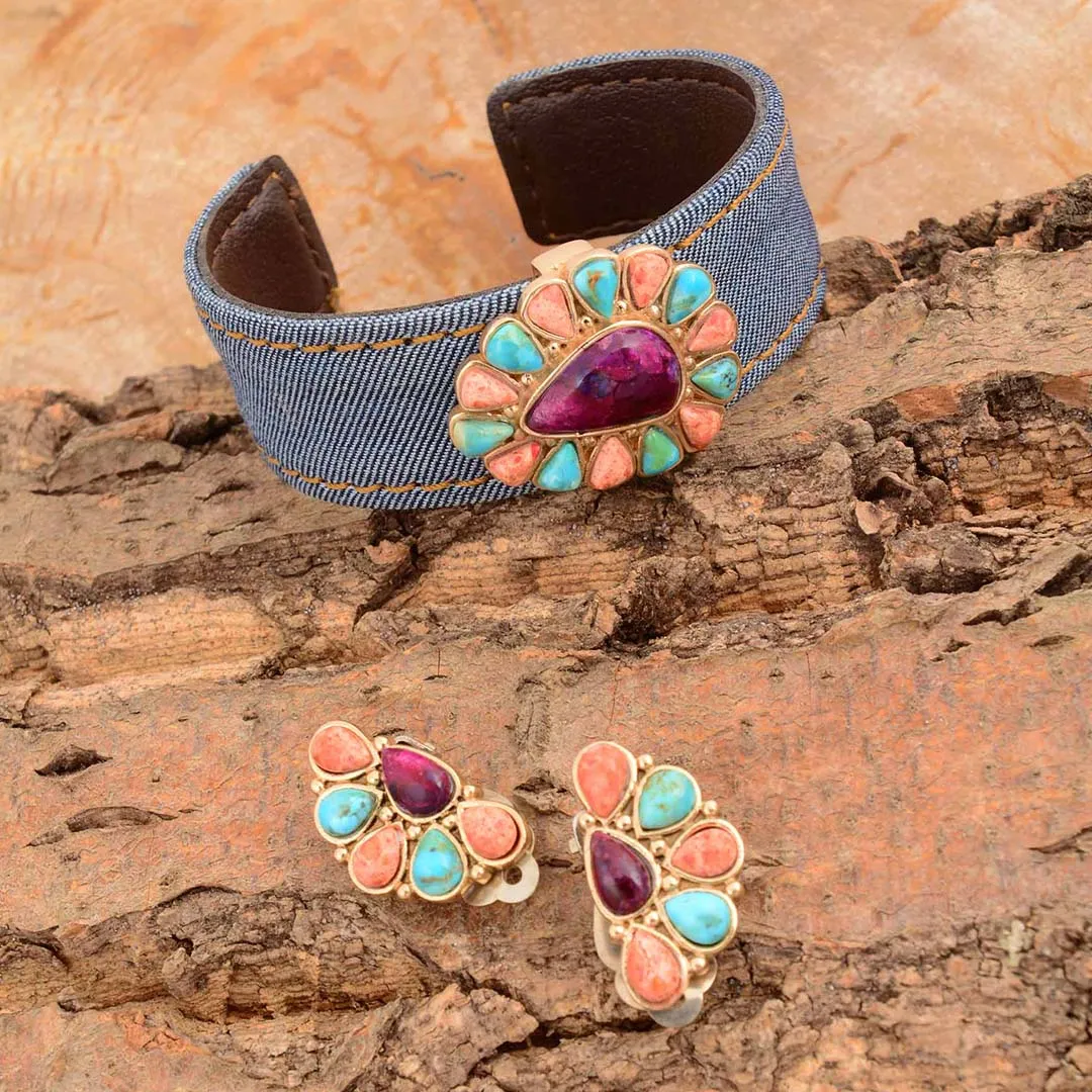Painted Desert Blue and Purple Turquoise Golden Denim Cuff Bracelet sold by Barse product image thumbnail 5