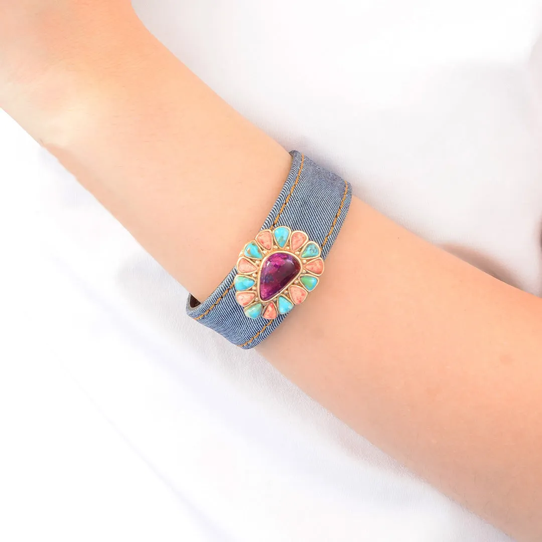 Painted Desert Blue and Purple Turquoise Golden Denim Cuff Bracelet sold by Barse product image thumbnail 2