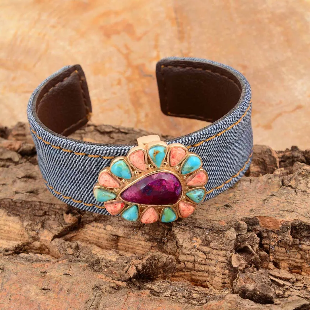 Painted Desert Blue and Purple Turquoise Golden Denim Cuff Bracelet sold by Barse product image thumbnail 3