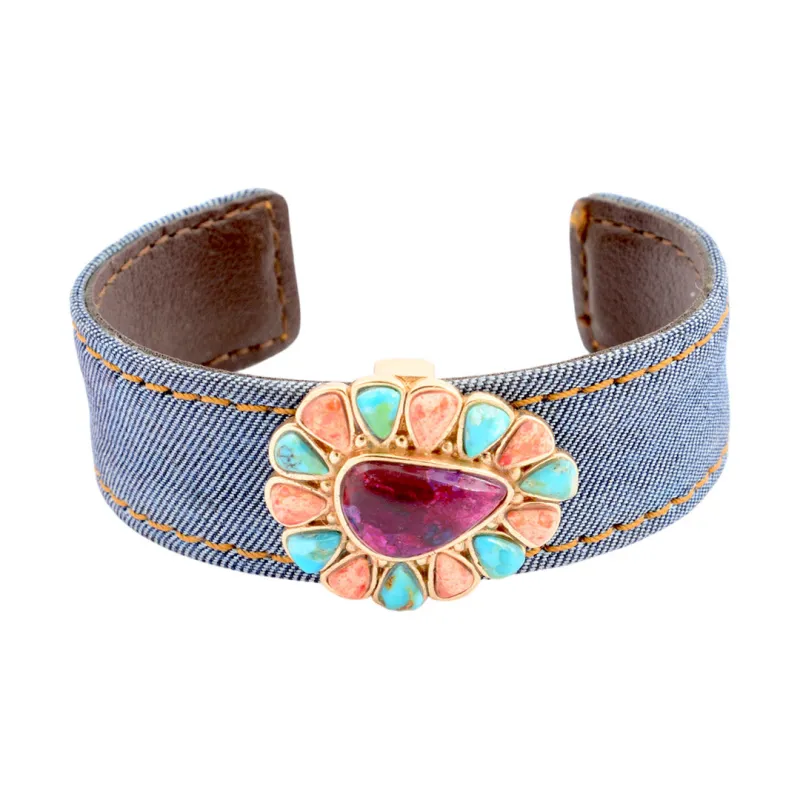 Painted Desert Blue and Purple Turquoise Golden Denim Cuff Bracelet made by Barse
