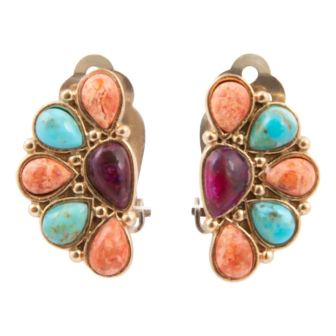 Painted Desert Blue and Purple Turquoise Golden Clip Earrings sold by Barse