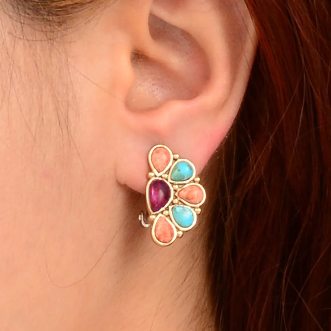Painted Desert Blue and Purple Turquoise Golden Clip Earrings sold by Barse product image thumbnail 2
