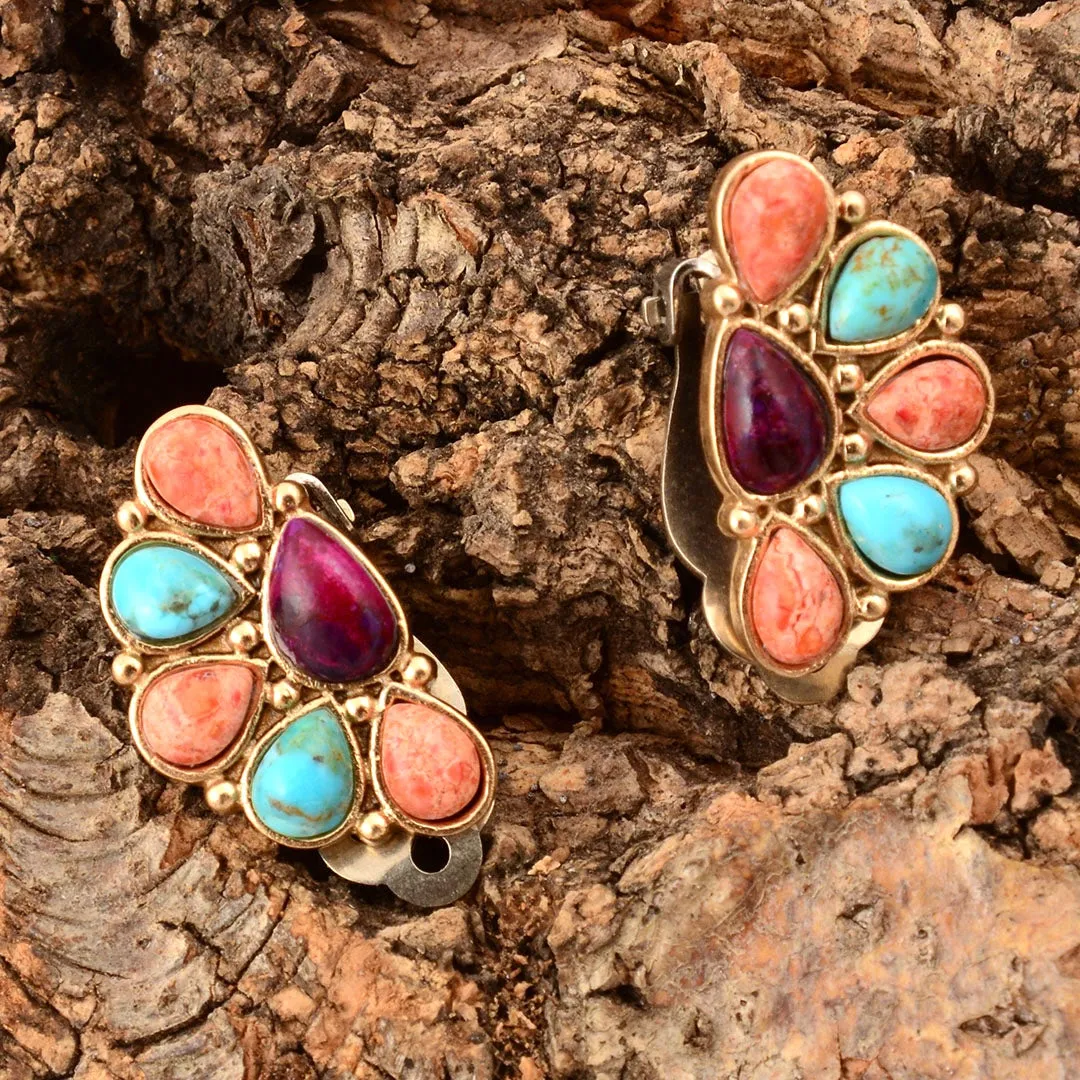 Painted Desert Blue and Purple Turquoise Golden Clip Earrings sold by Barse product image thumbnail 3