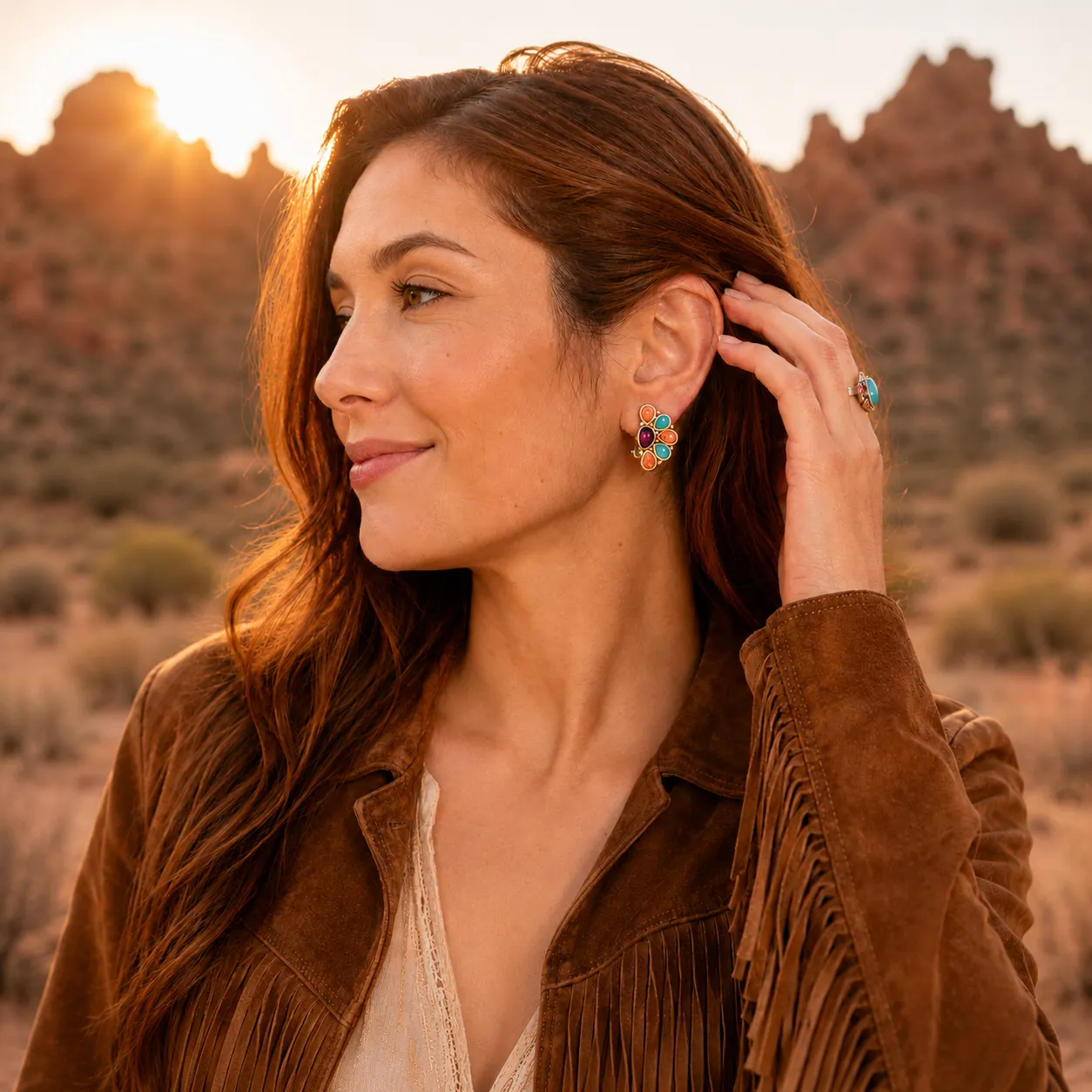 Painted Desert Blue and Purple Turquoise Golden Clip Earrings sold by Barse product image thumbnail 5