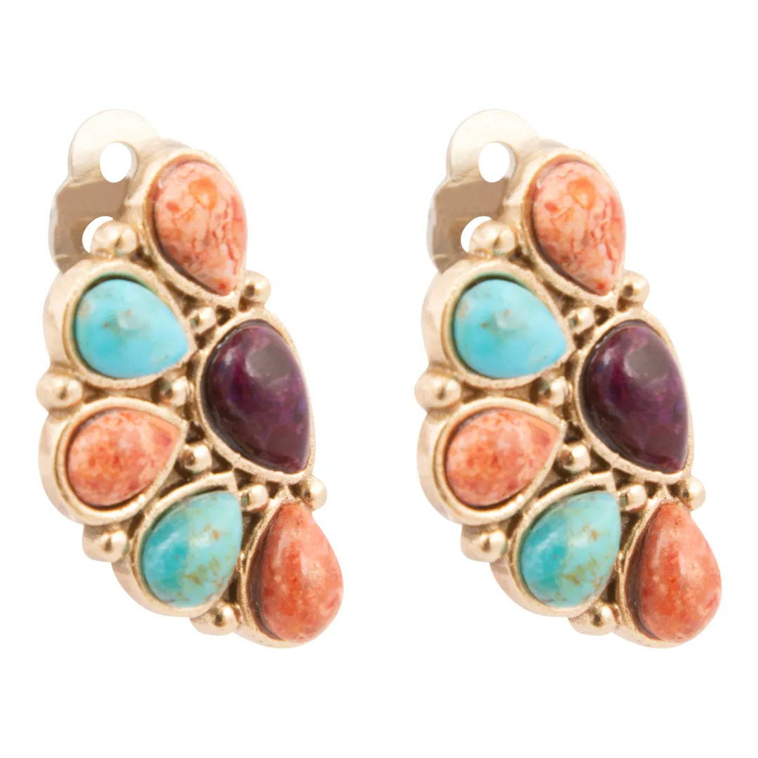 Painted Desert Blue and Purple Turquoise Golden Clip Earrings sold by Barse product image thumbnail 4