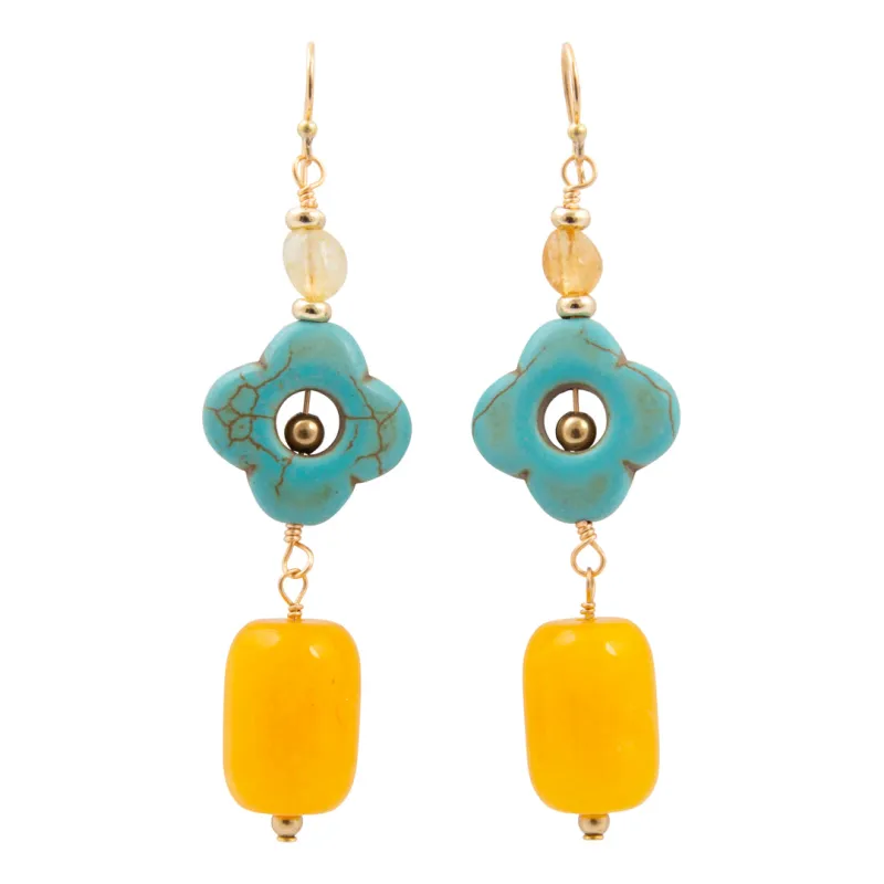 Oasis Blue Magnesite and Citrine Golden Earrings made by Barse