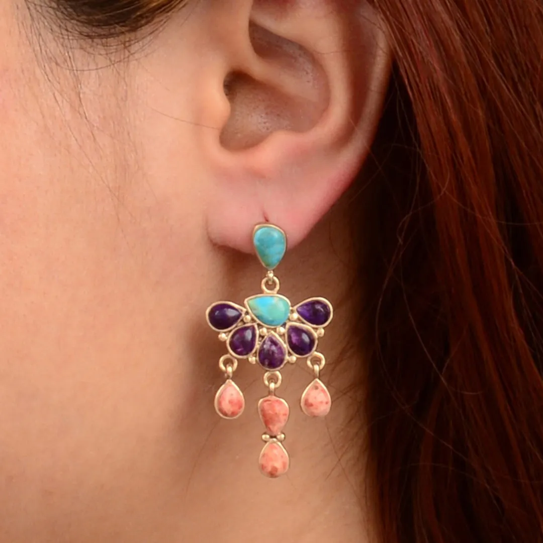 Painted Desert Blue and Purple Turquoise Post Golden Chandelier Earrings sold by Barse product image thumbnail 2