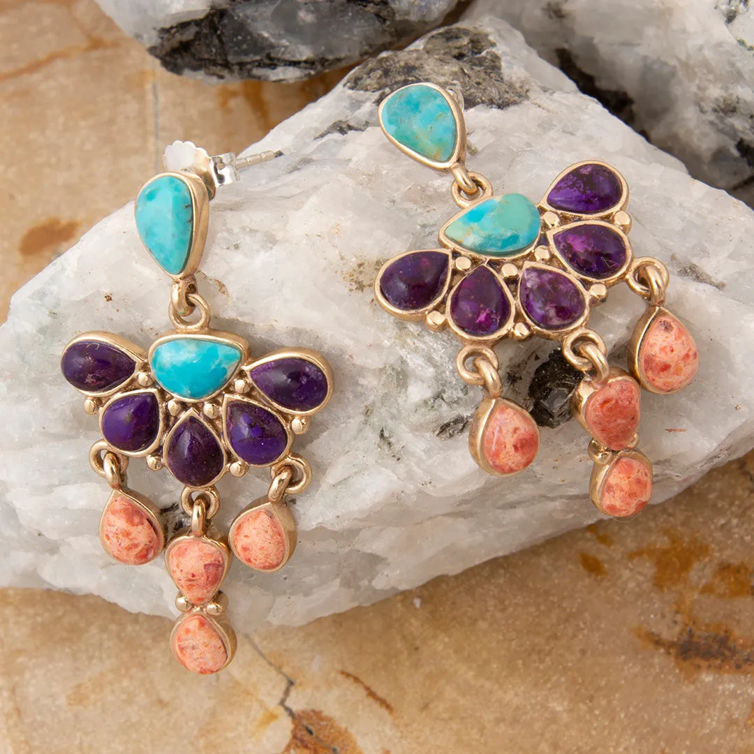 Painted Desert Blue and Purple Turquoise Post Golden Chandelier Earrings sold by Barse product image thumbnail 3