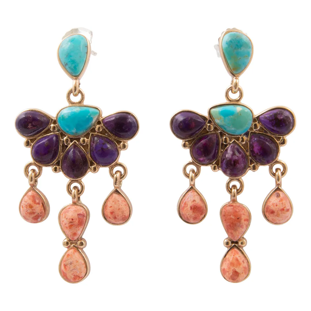 Painted Desert Blue and Purple Turquoise Post Golden Chandelier Earrings sold by Barse