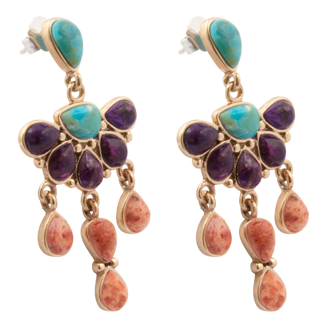 Painted Desert Blue and Purple Turquoise Post Golden Chandelier Earrings sold by Barse product image thumbnail 4