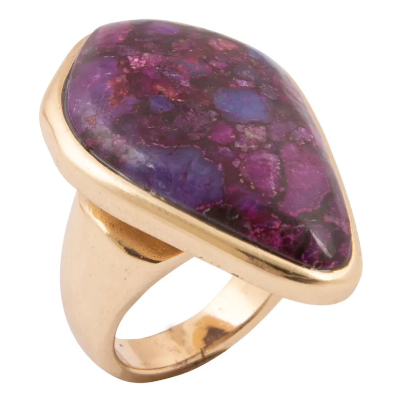 Purple Turquoise Golden Arrowhead Statement Ring made by Barse