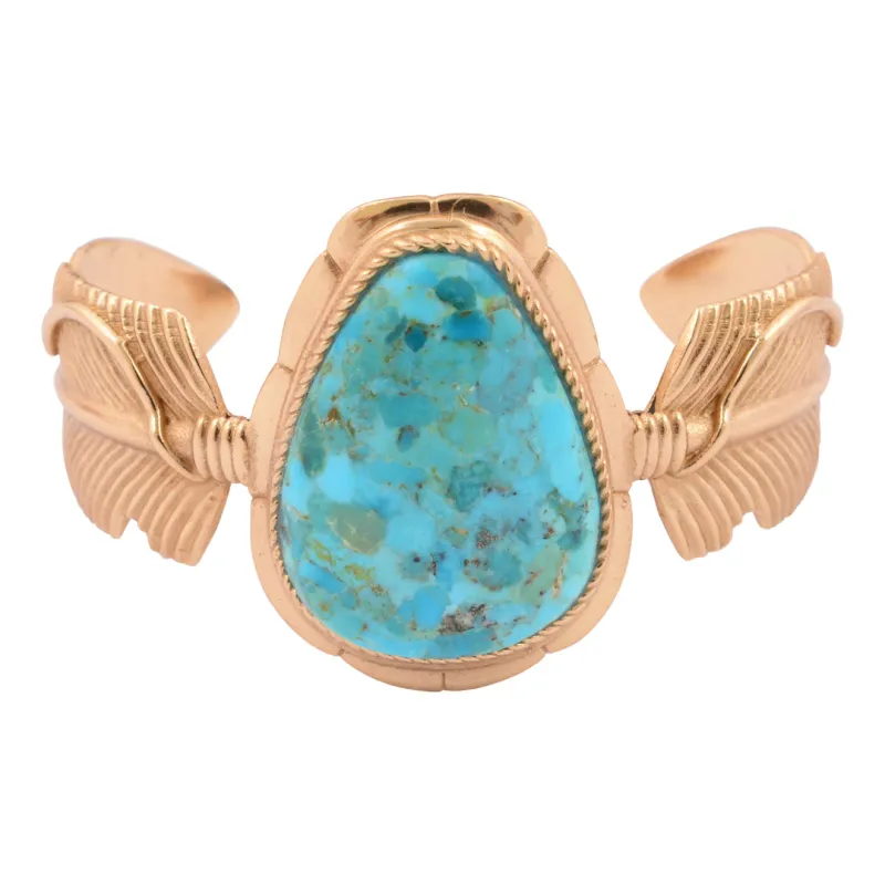 Desert Plume Blue Turquoise Golden Statement Cuff Bracelet made by Barse