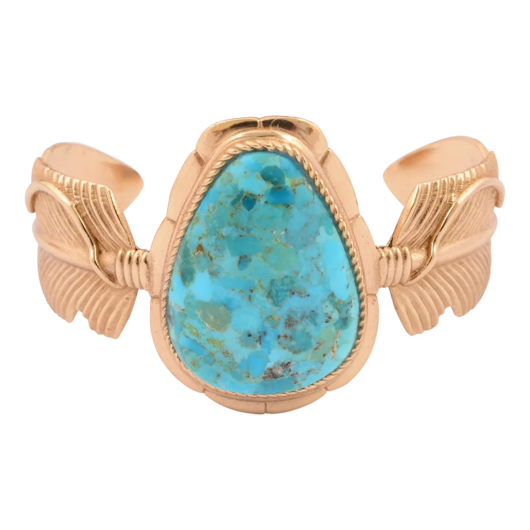 Desert Plume Blue Turquoise Golden Statement Cuff Bracelet sold by Barse