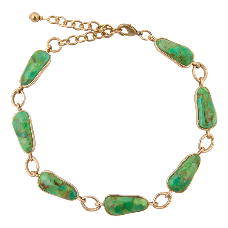Oasis Green Turquoise Golden Link Bracelet made by Barse