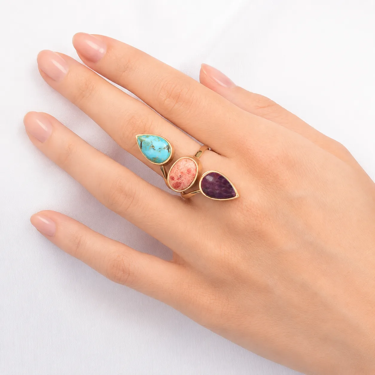 Painted Desert Purple and Blue Turquoise and Orange Coral Golden Bypass Ring sold by Barse product image thumbnail 2