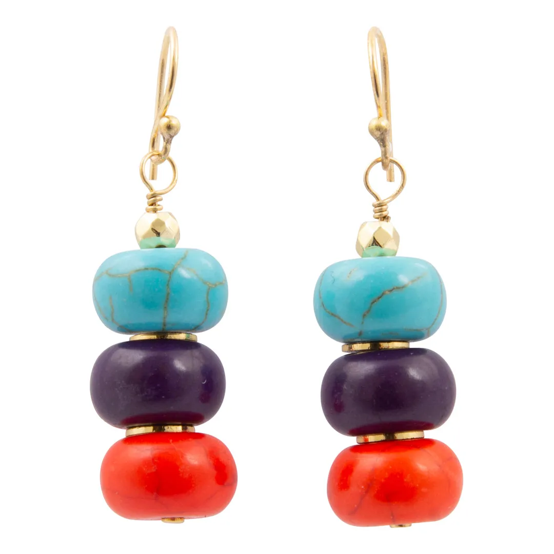 Painted Desert Orange and Purple Magnesite Golden Drop Earrings sold by Barse