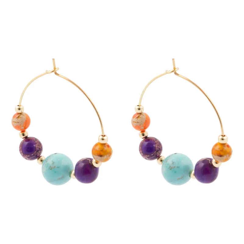 Painted Desert Magnesite Purple and Orange Golden Hoop Earrings made by Barse