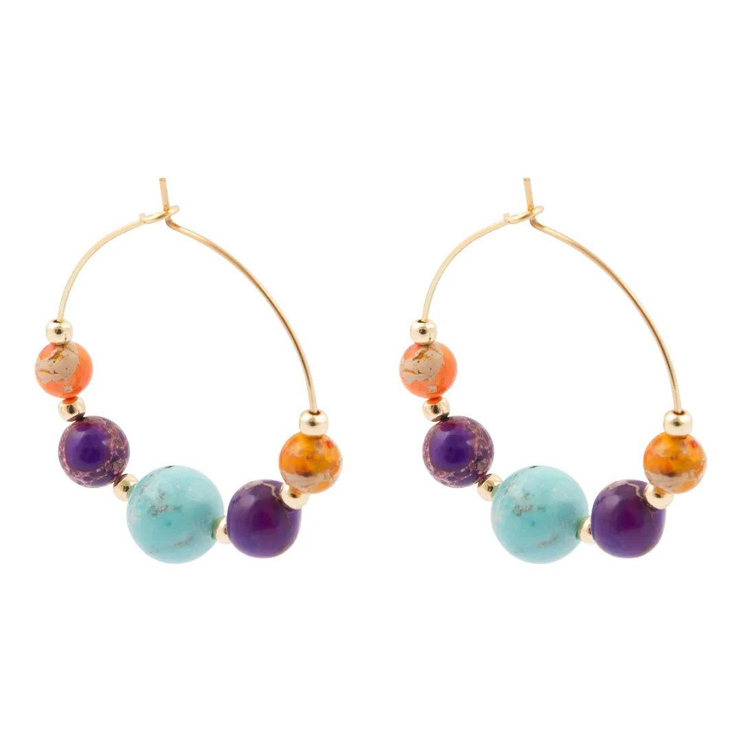Painted Desert Magnesite Purple and Orange Golden Hoop Earrings sold by Barse