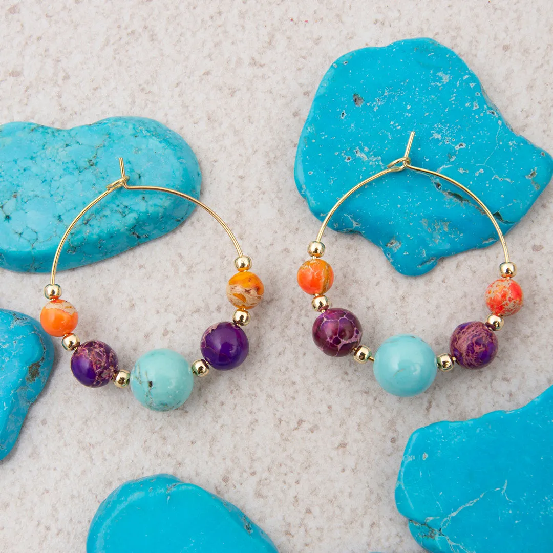 Painted Desert Magnesite Purple and Orange Golden Hoop Earrings sold by Barse product image thumbnail 3