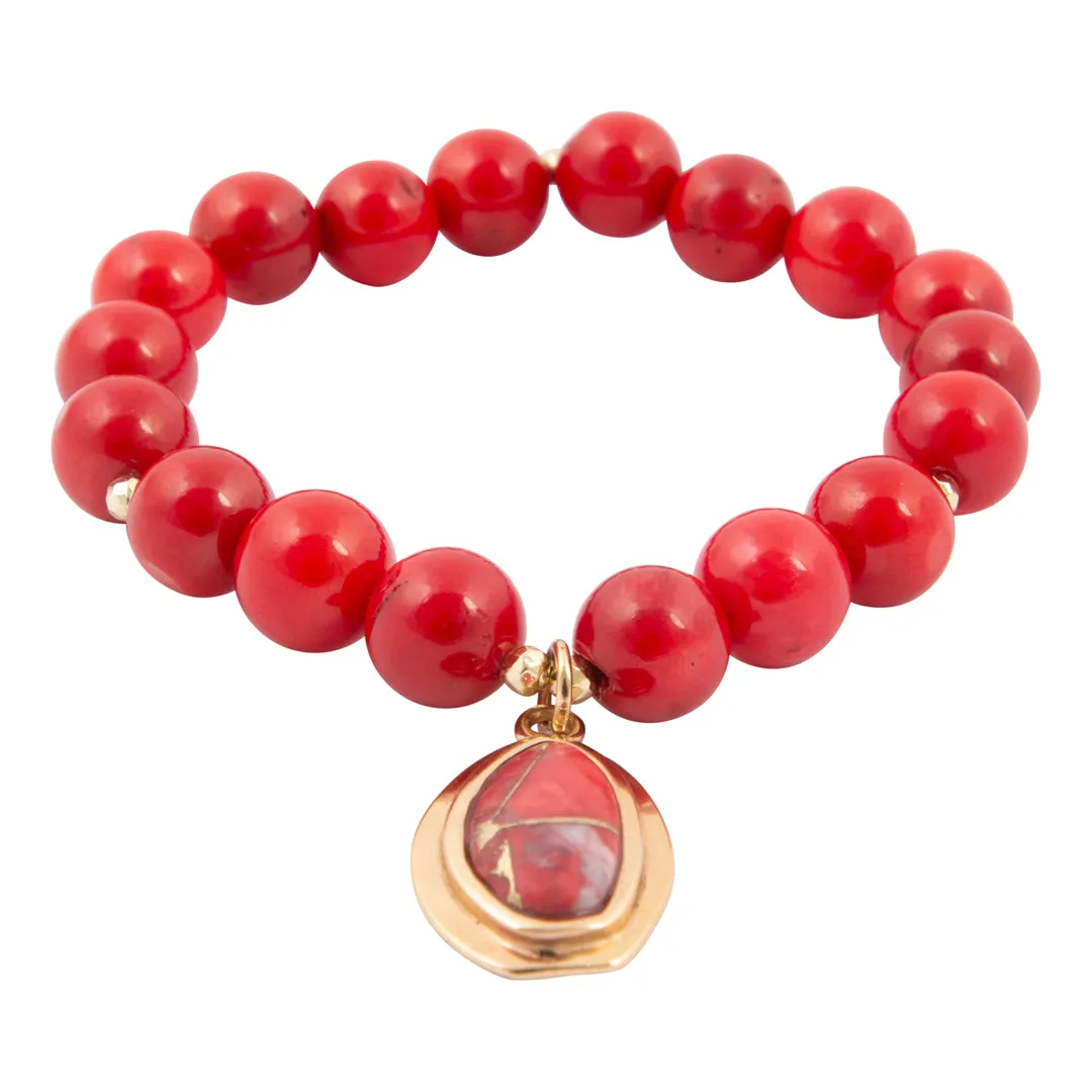Oasis Red Magnesite Golden Charm Bracelet sold by Barse product image thumbnail 4