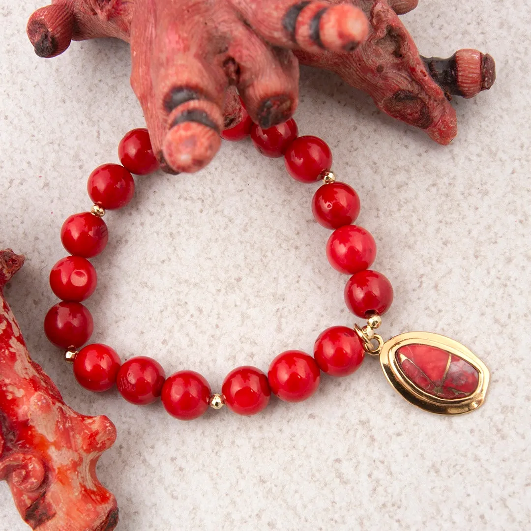 Oasis Red Magnesite Golden Charm Bracelet sold by Barse product image thumbnail 3