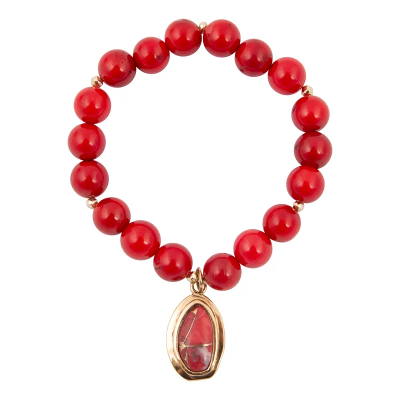 Oasis Red Magnesite Golden Charm Bracelet made by Barse