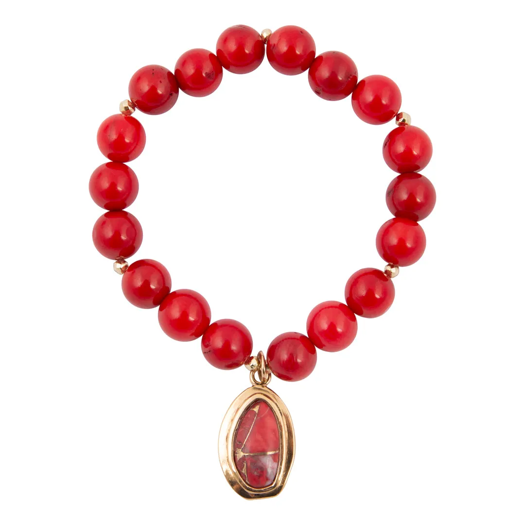 Oasis Red Magnesite Golden Charm Bracelet sold by Barse
