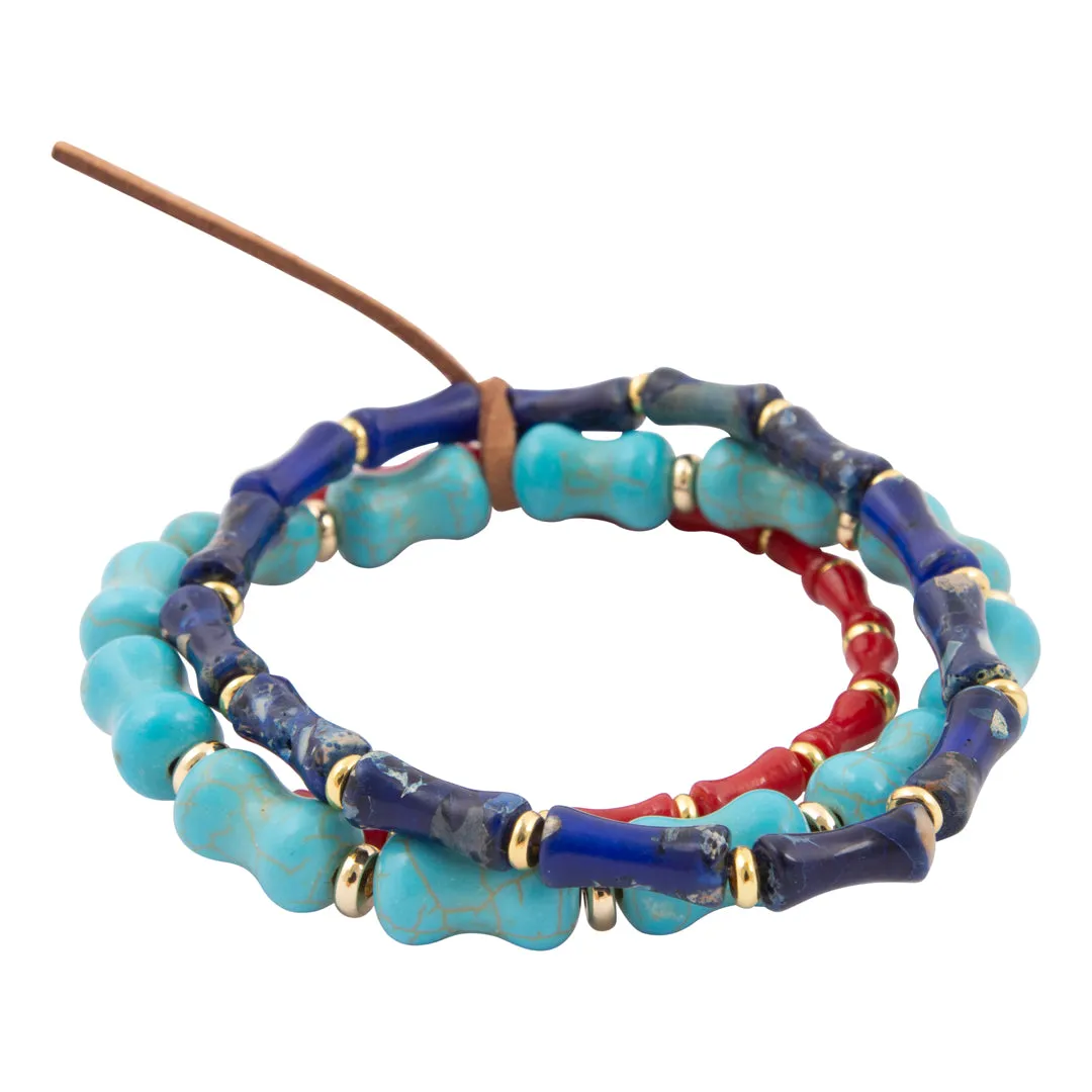 Jubilee Red Coral Blue Lapis and Blue Turquoise Golden Bracelet Set sold by Barse product image thumbnail 5