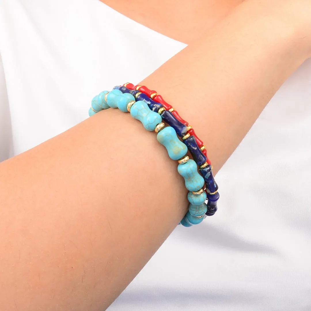 Jubilee Red Coral Blue Lapis and Blue Turquoise Golden Bracelet Set sold by Barse product image thumbnail 3