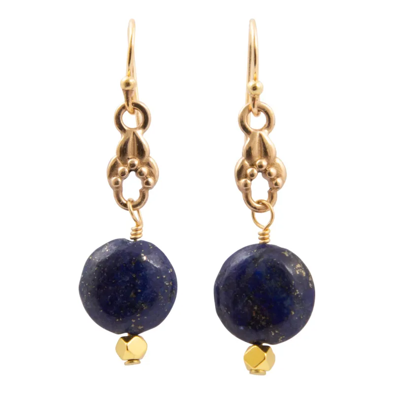 Wind Dancer Blue Lapis Golden Drop Earrings made by Barse