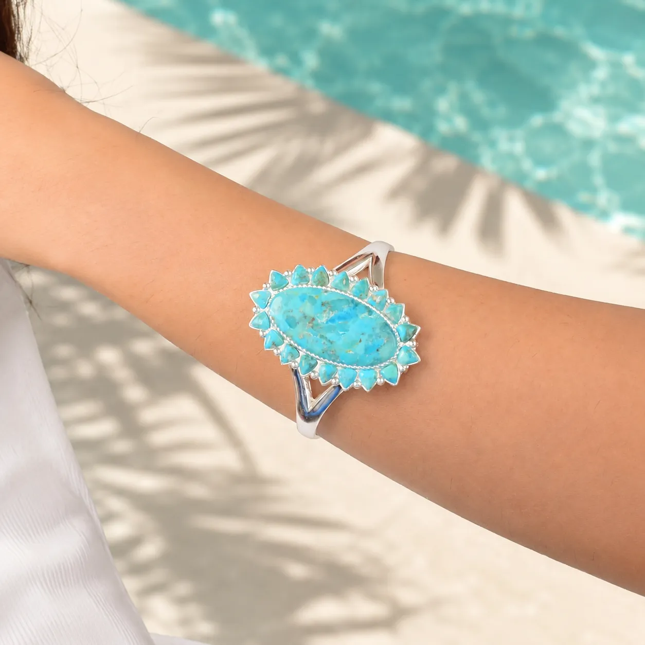 Oasis Royale Blue Turquoise Silver Cuff Bracelet sold by Barse product image thumbnail 5