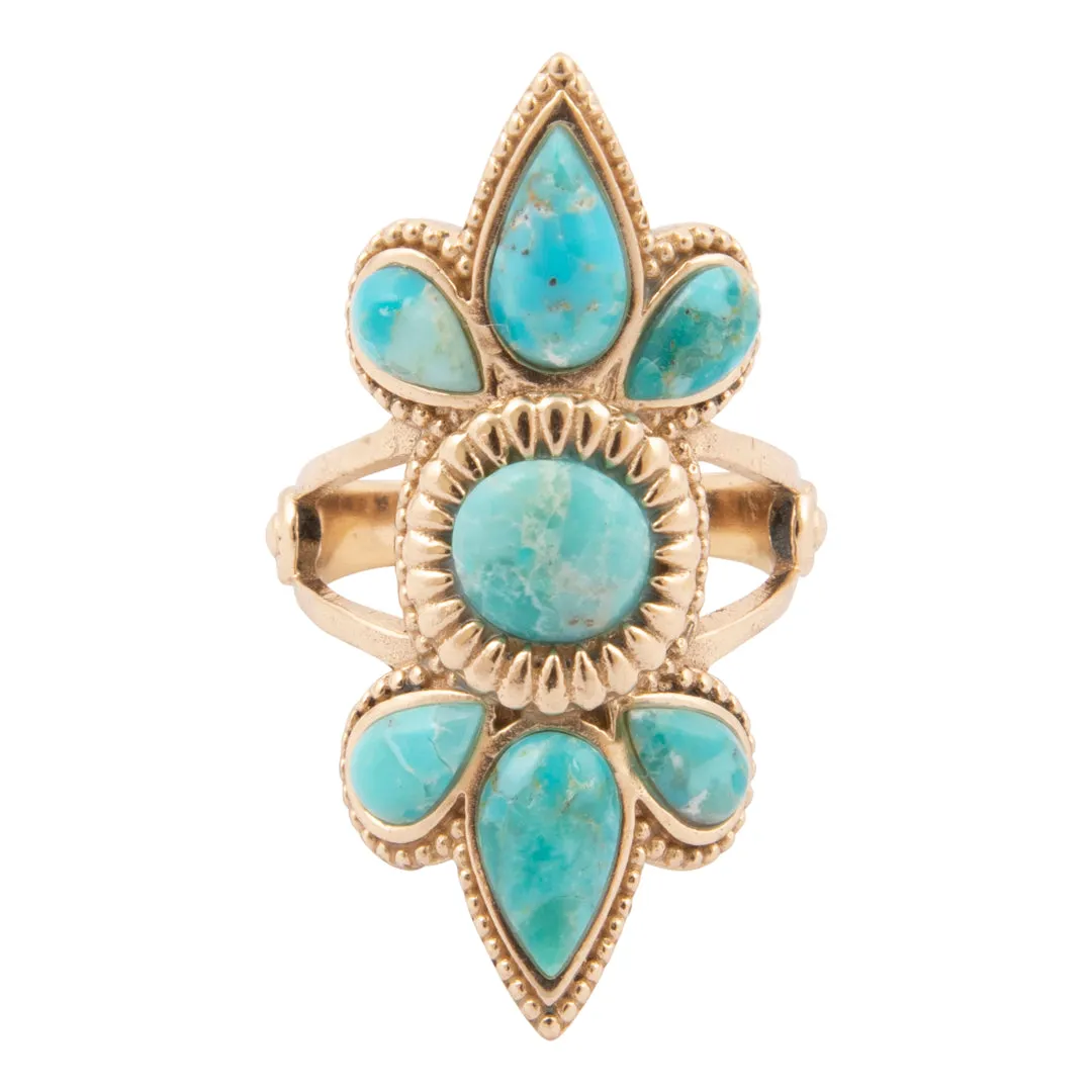Blue Turquoise Sunburst Golden Statement Ring sold by Barse product image thumbnail 5