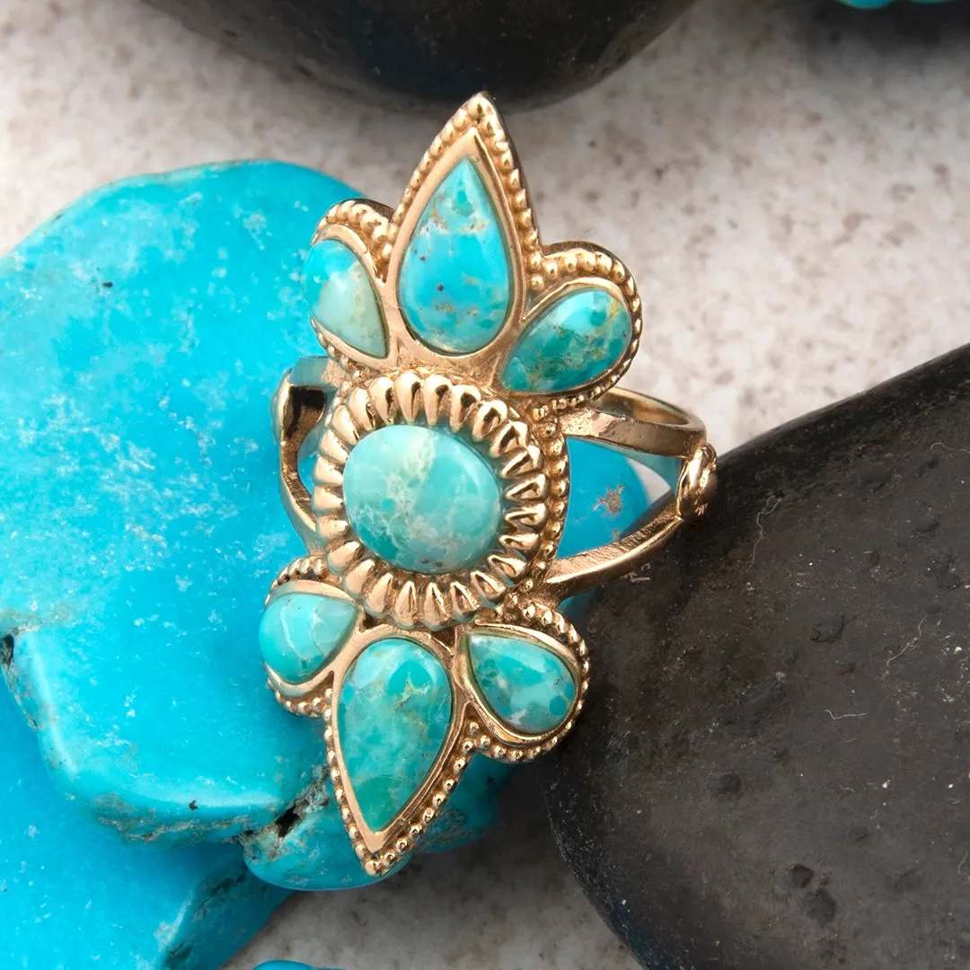 Blue Turquoise Sunburst Golden Statement Ring sold by Barse product image thumbnail 3