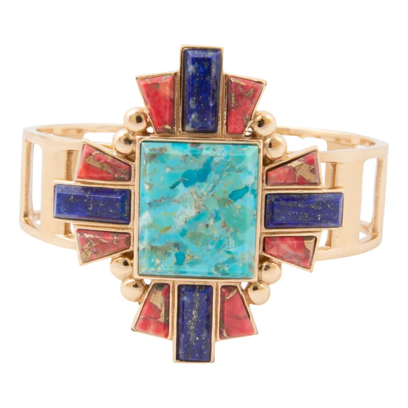 Liberty Blue Turquoise Golden Cuff Bracelet made by Barse