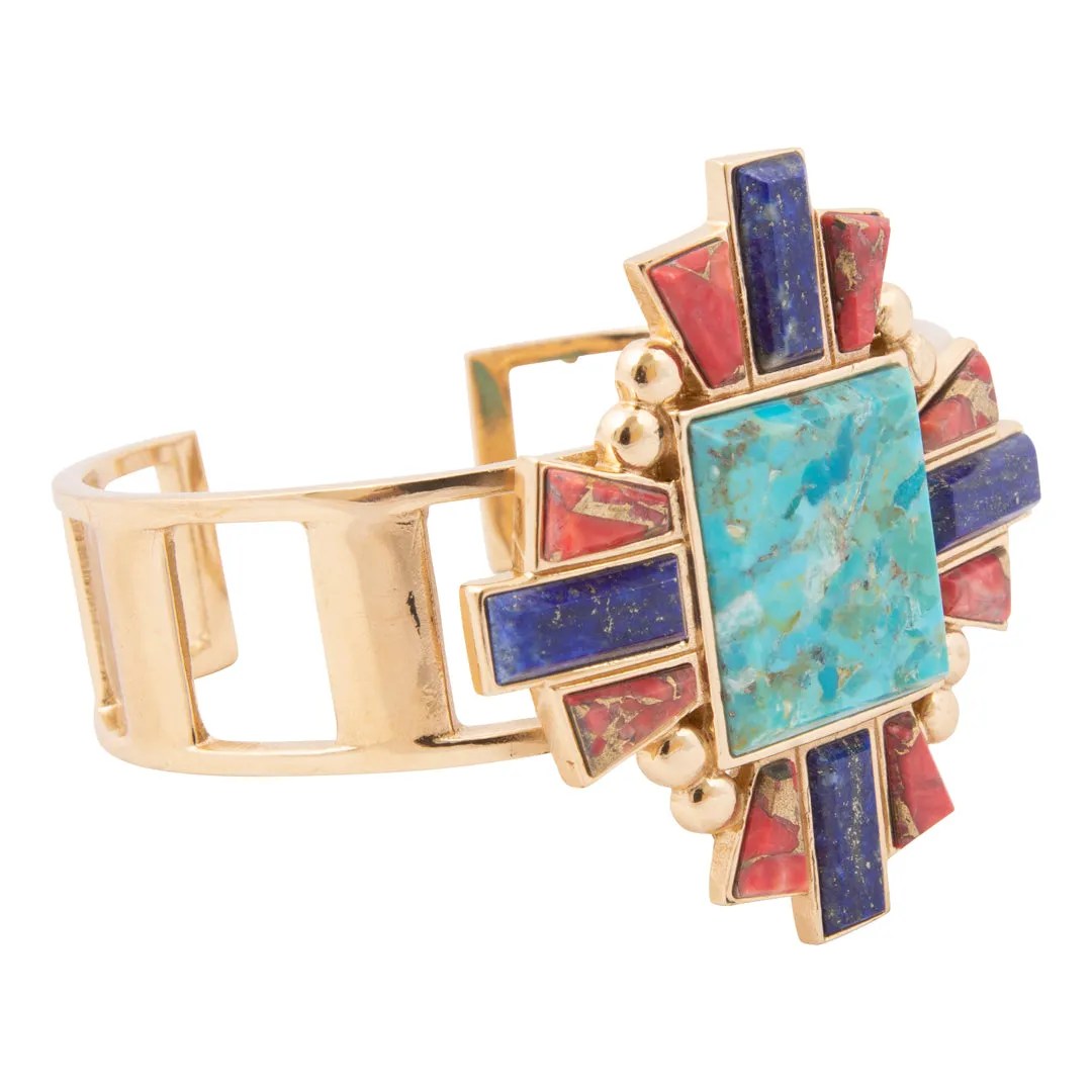 Liberty Blue Turquoise Golden Cuff Bracelet sold by Barse product image thumbnail 4