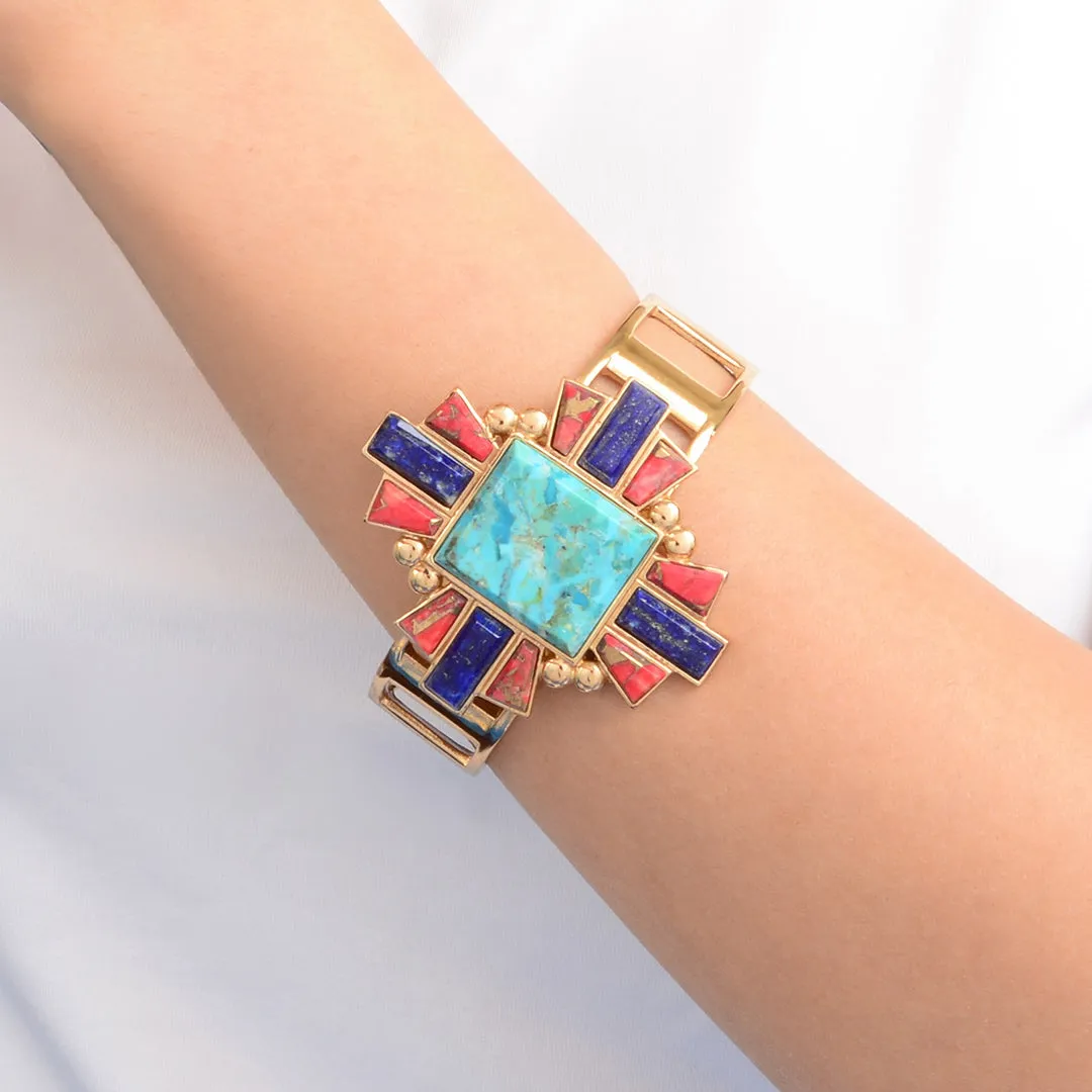 Liberty Blue Turquoise Golden Cuff Bracelet sold by Barse product image thumbnail 2