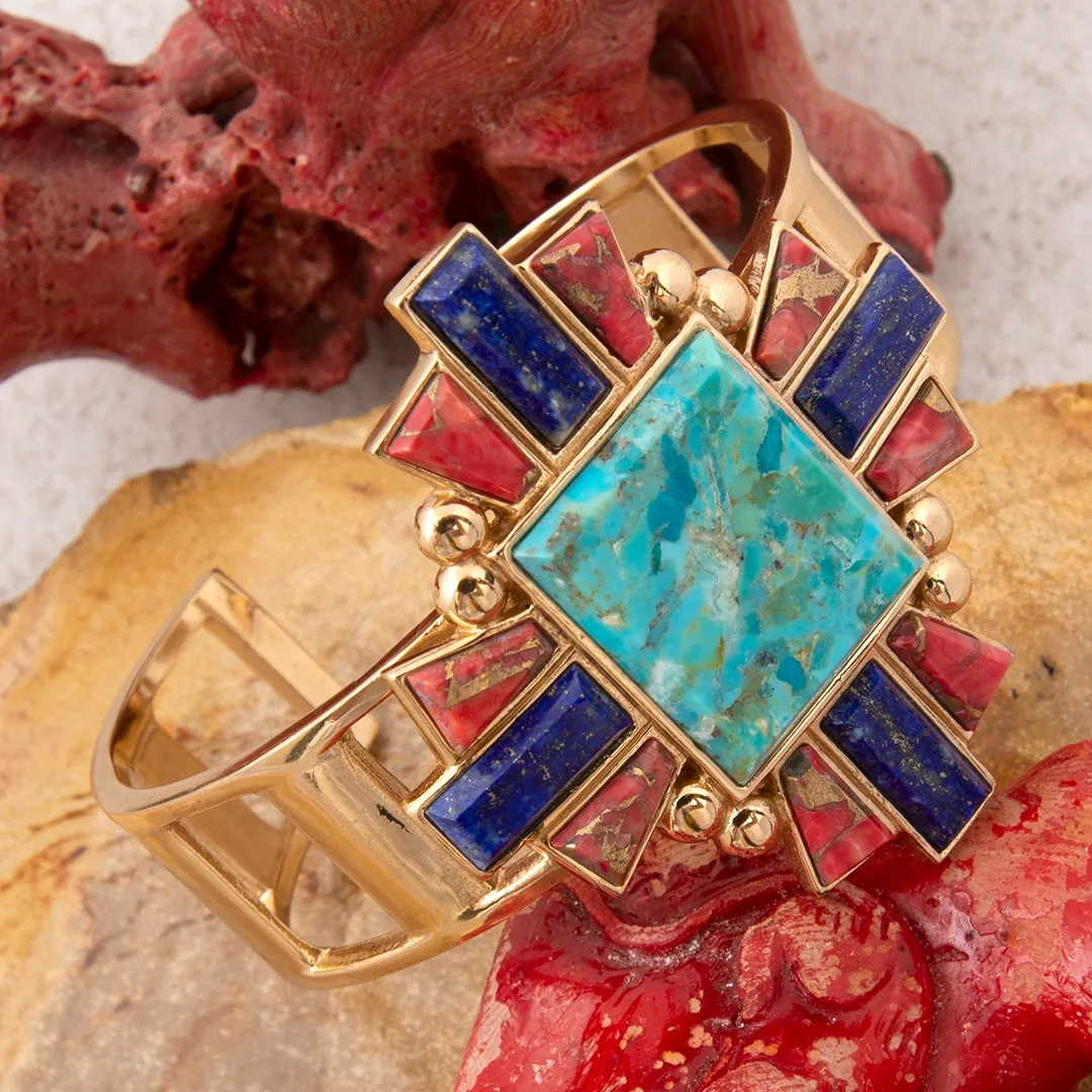 Liberty Blue Turquoise Golden Cuff Bracelet sold by Barse product image thumbnail 3