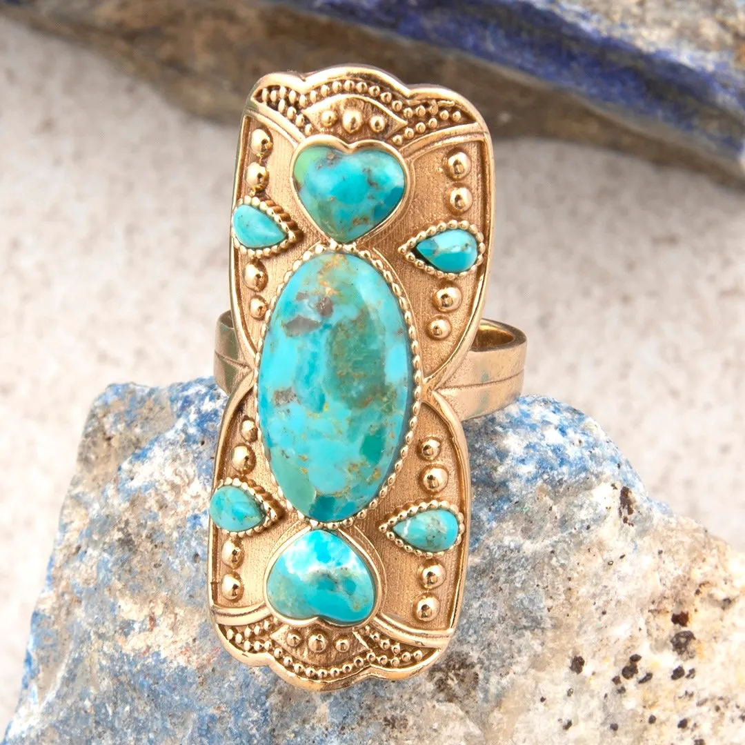 Blue Turquoise Golden Embellished Shield Ring sold by Barse product image thumbnail 3