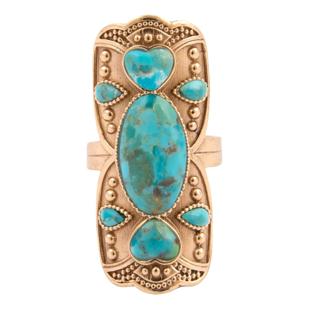 Blue Turquoise Golden Embellished Shield Ring sold by Barse product image thumbnail 4