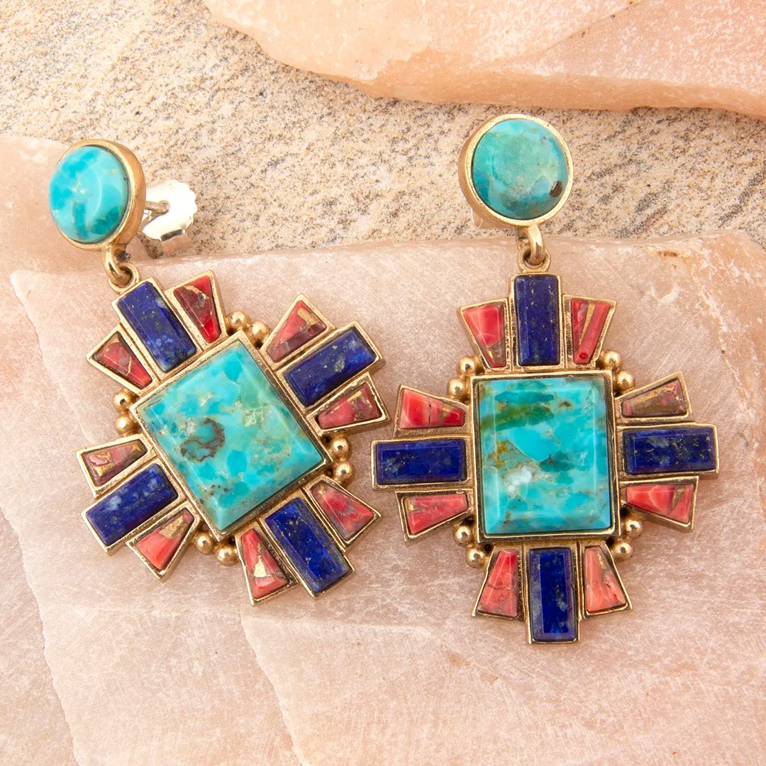 Liberty Blue Turquoise Golden Post Drop Earrings sold by Barse product image thumbnail 3