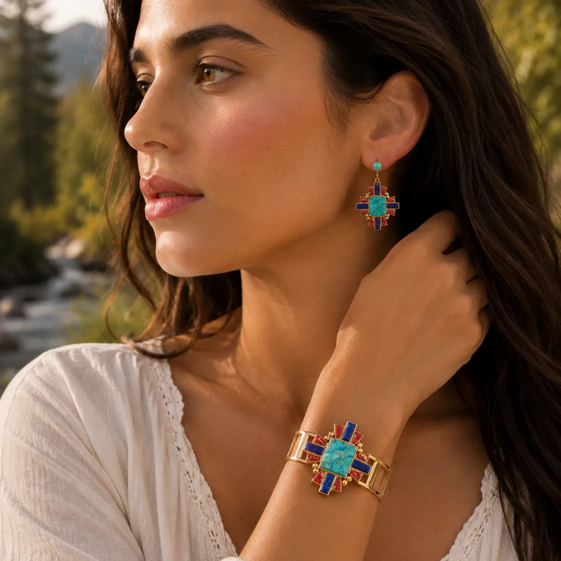 Liberty Blue Turquoise Golden Post Drop Earrings sold by Barse product image thumbnail 5