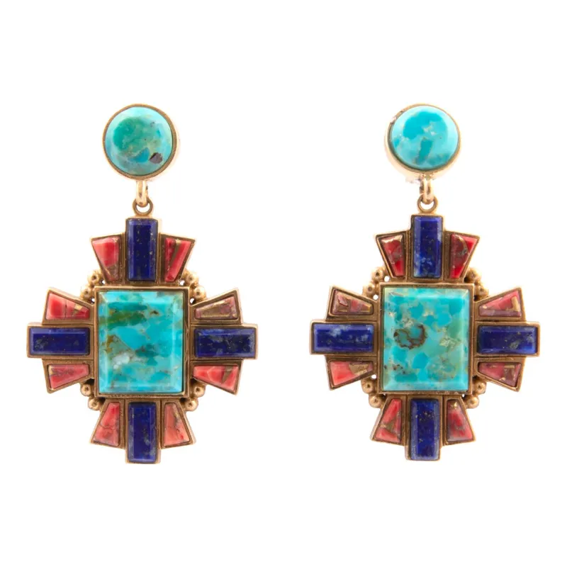 Liberty Blue Turquoise Golden Post Drop Earrings made by Barse