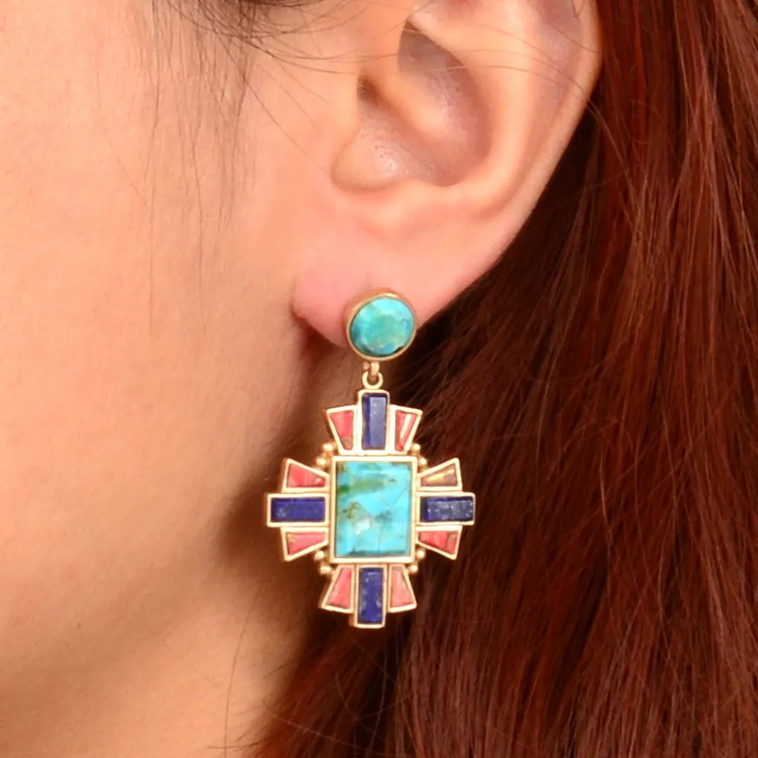 Liberty Blue Turquoise Golden Post Drop Earrings sold by Barse product image thumbnail 2