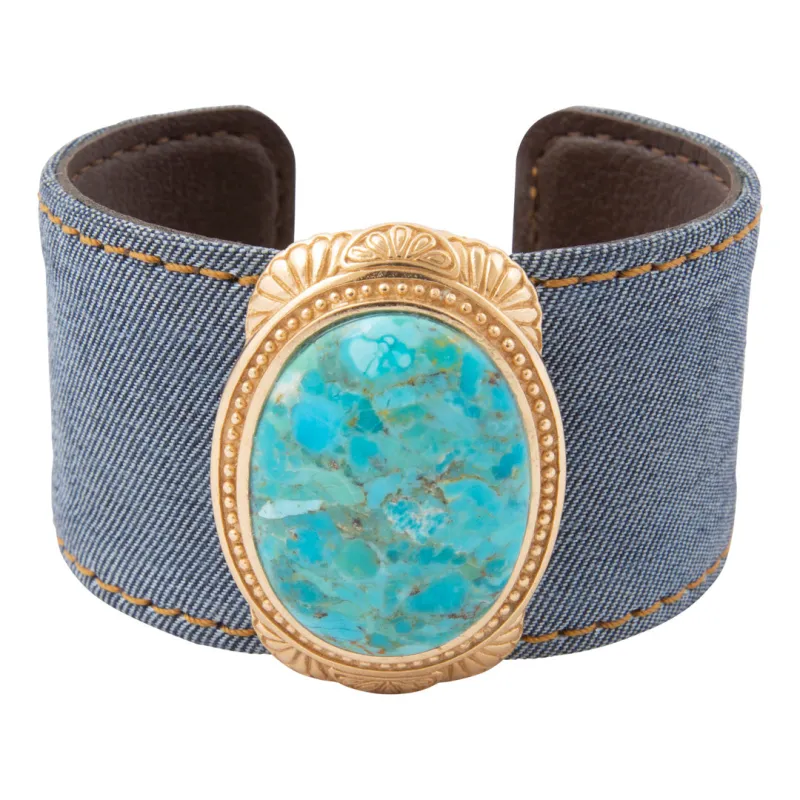 Legacy Blue Turquoise Denim Golden Cuff Bracelet made by Barse