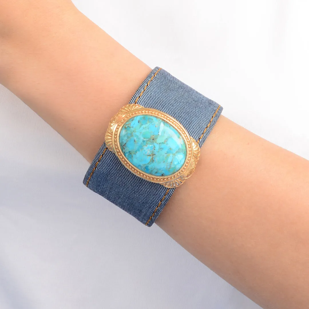 Legacy Blue Turquoise Denim Golden Cuff Bracelet sold by Barse product image thumbnail 2
