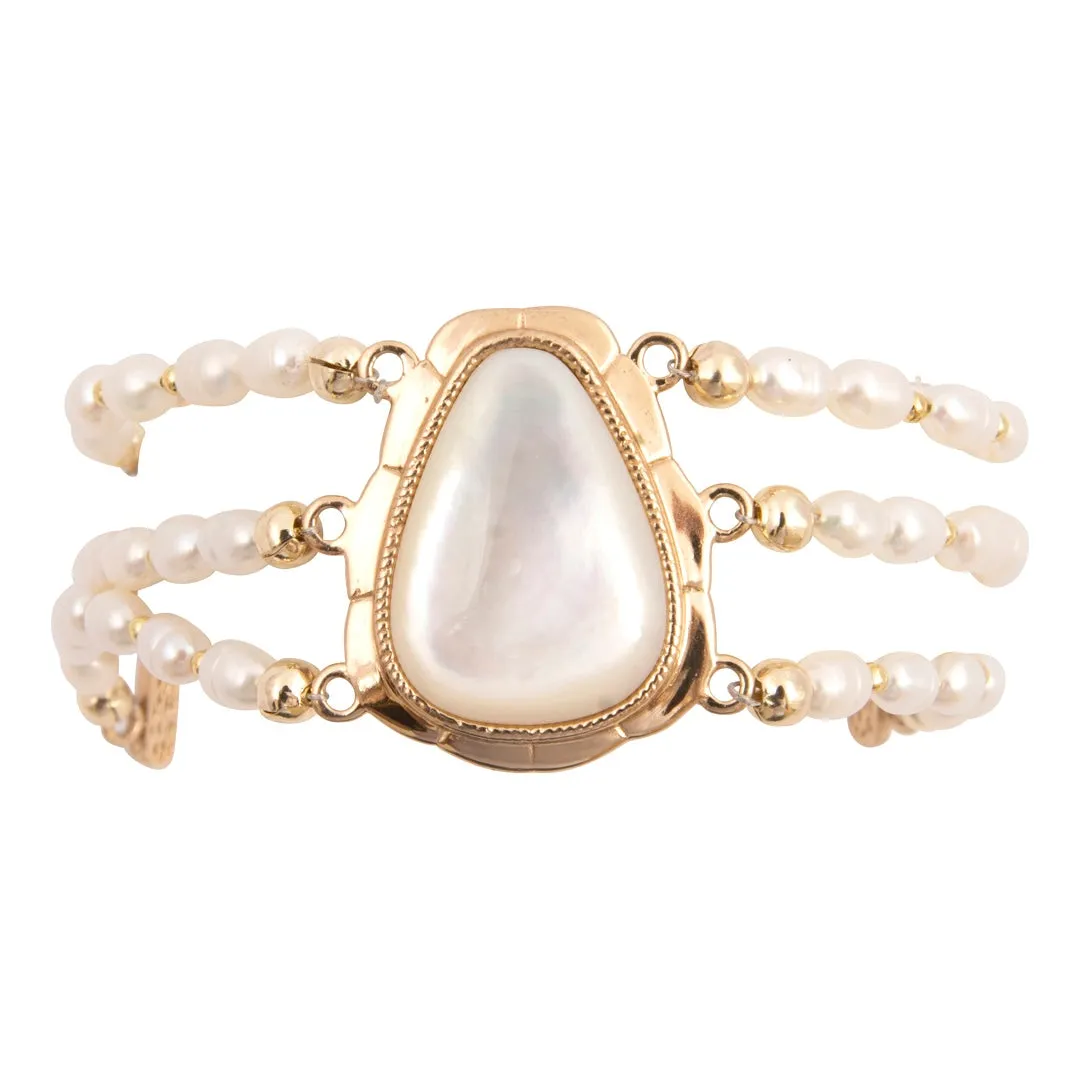 Desert Plume White Mother of Pearl Golden Triple Strand Bracelet sold by Barse