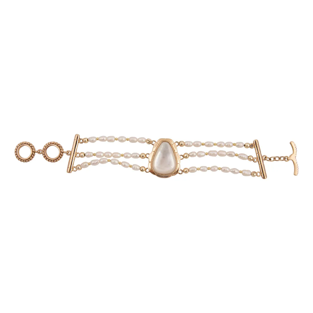 Desert Plume White Mother of Pearl Golden Triple Strand Bracelet sold by Barse product image thumbnail 4