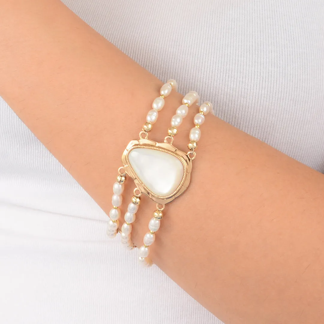 Desert Plume White Mother of Pearl Golden Triple Strand Bracelet sold by Barse product image thumbnail 2
