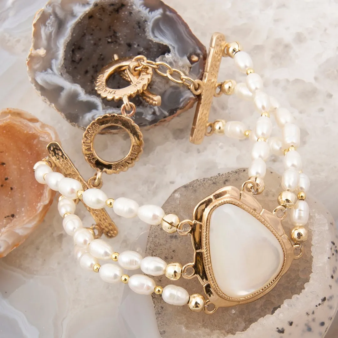 Desert Plume White Mother of Pearl Golden Triple Strand Bracelet sold by Barse product image thumbnail 3