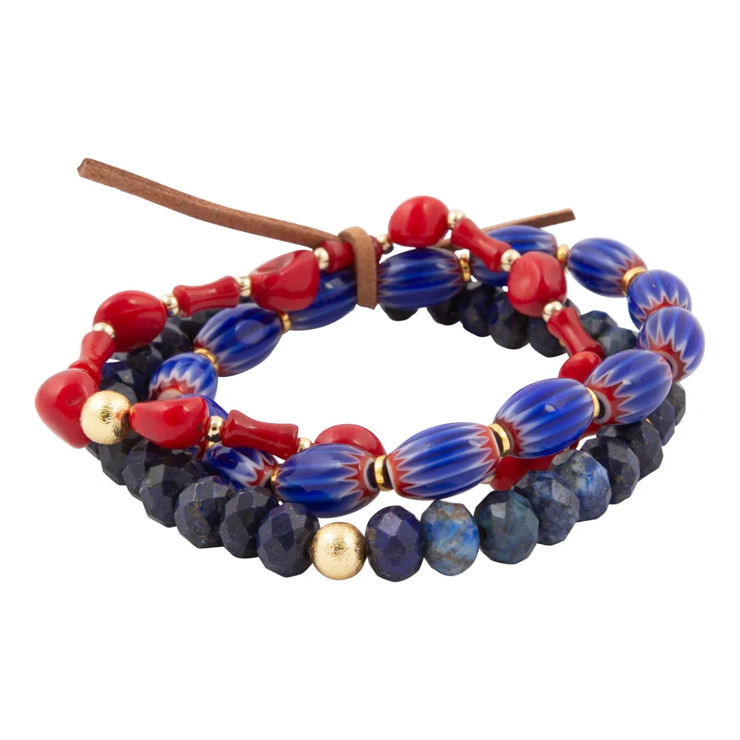 Jubilee Red Coral and Blue Lapis Golden Bracelet Set sold by Barse product image thumbnail 5